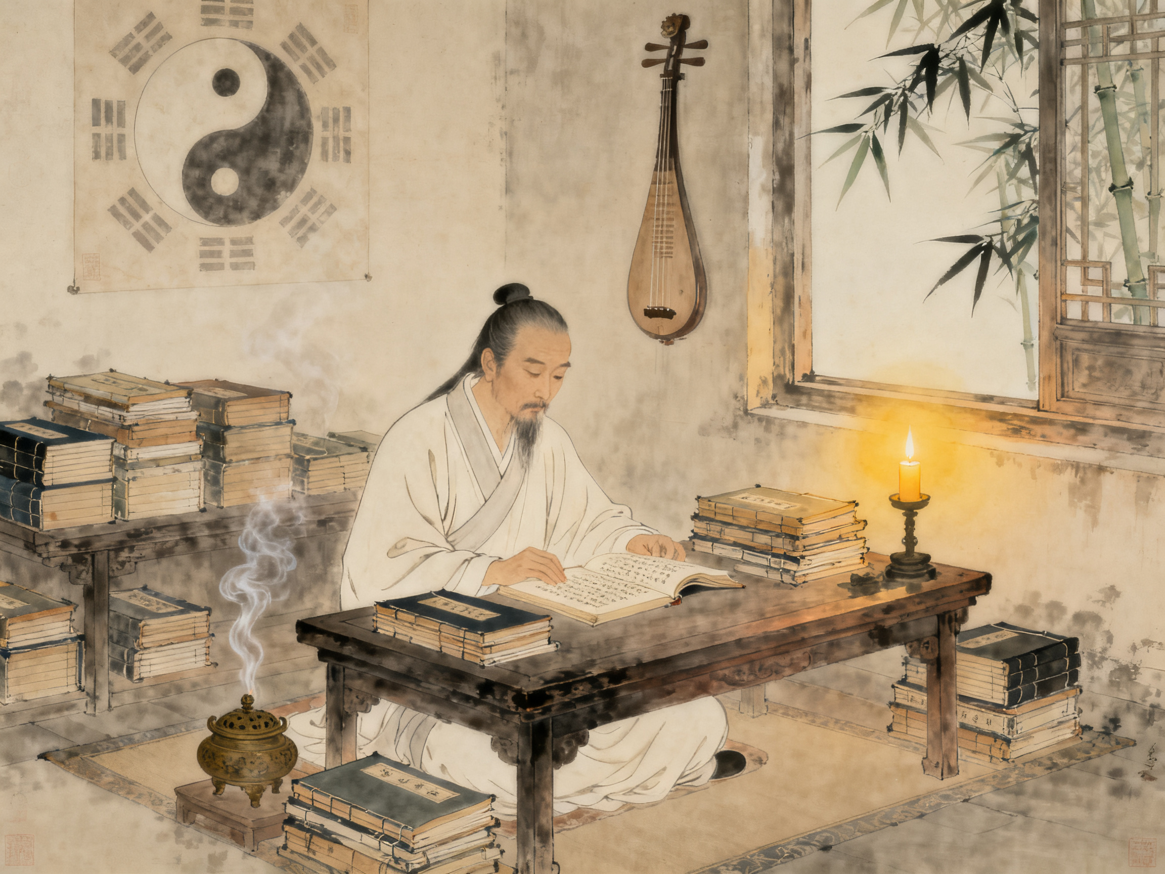 古老书斋中研读道经