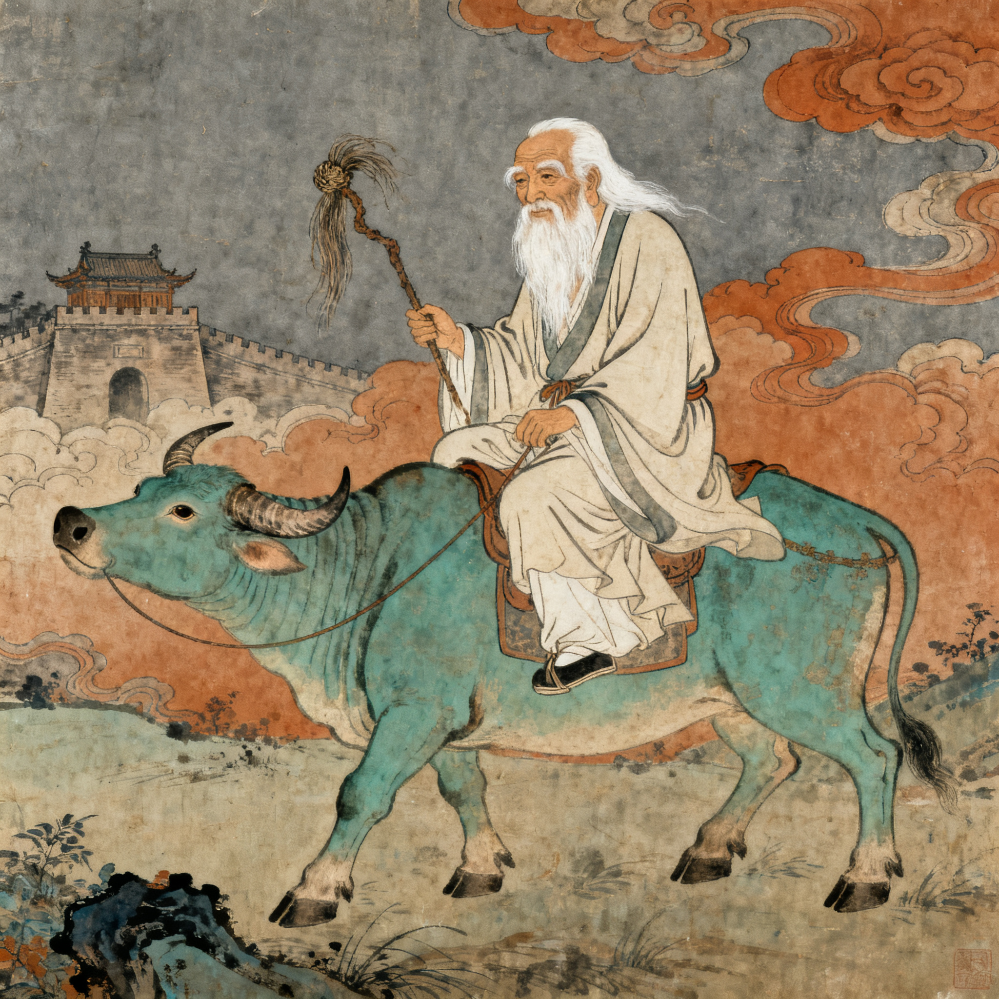 道德天尊太上老君画像，骑青牛