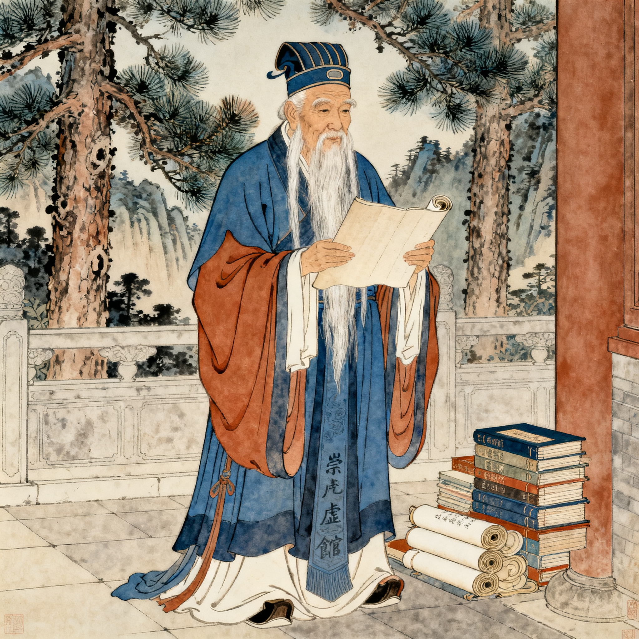 陆修静画像，南朝道教改革家